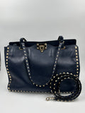 Valentino Blue Leather Rockstud Trapeze Meduim Tote Bag