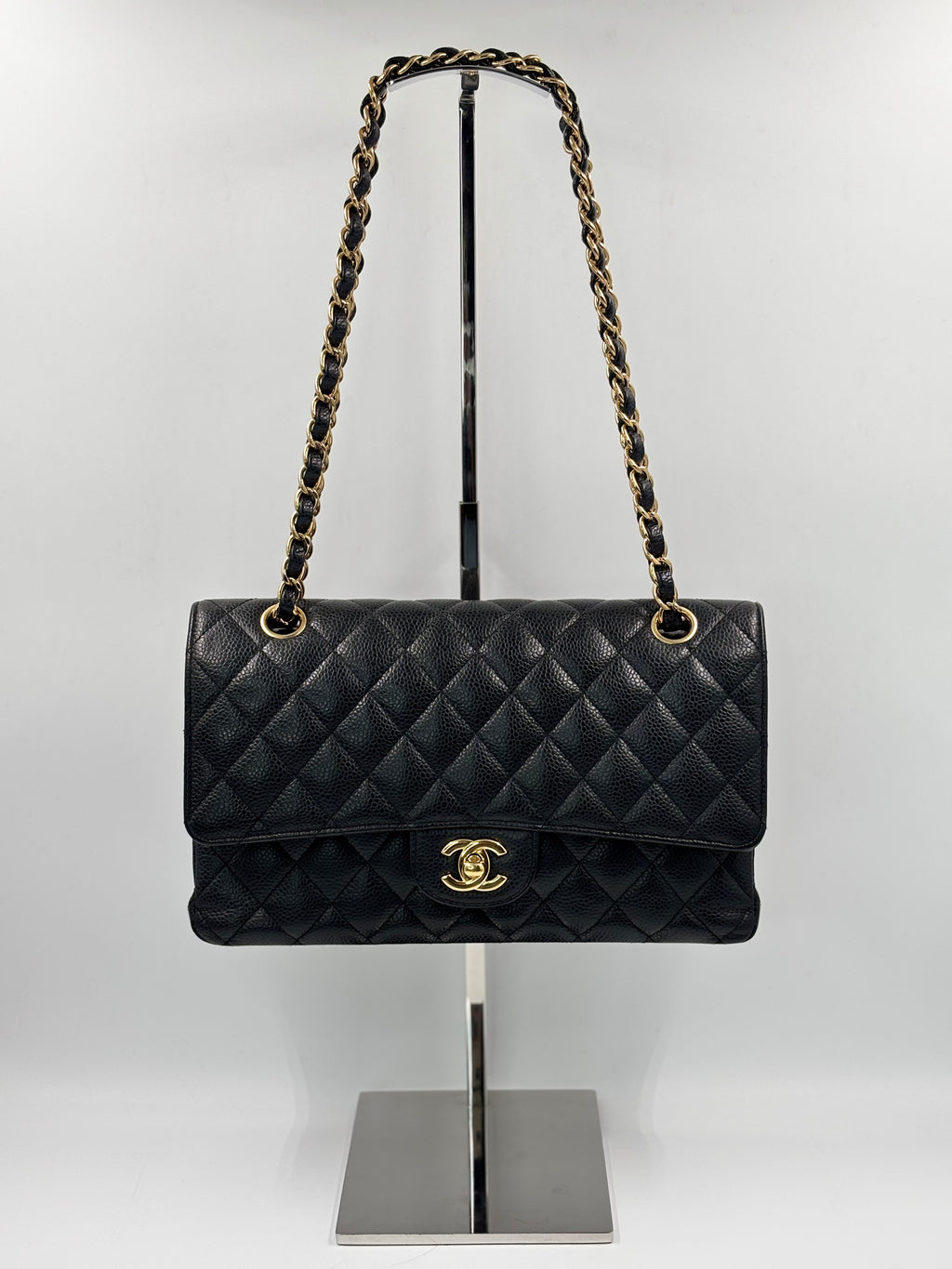 Chanel Black Quilted Caviar Leather Medium Double Flap