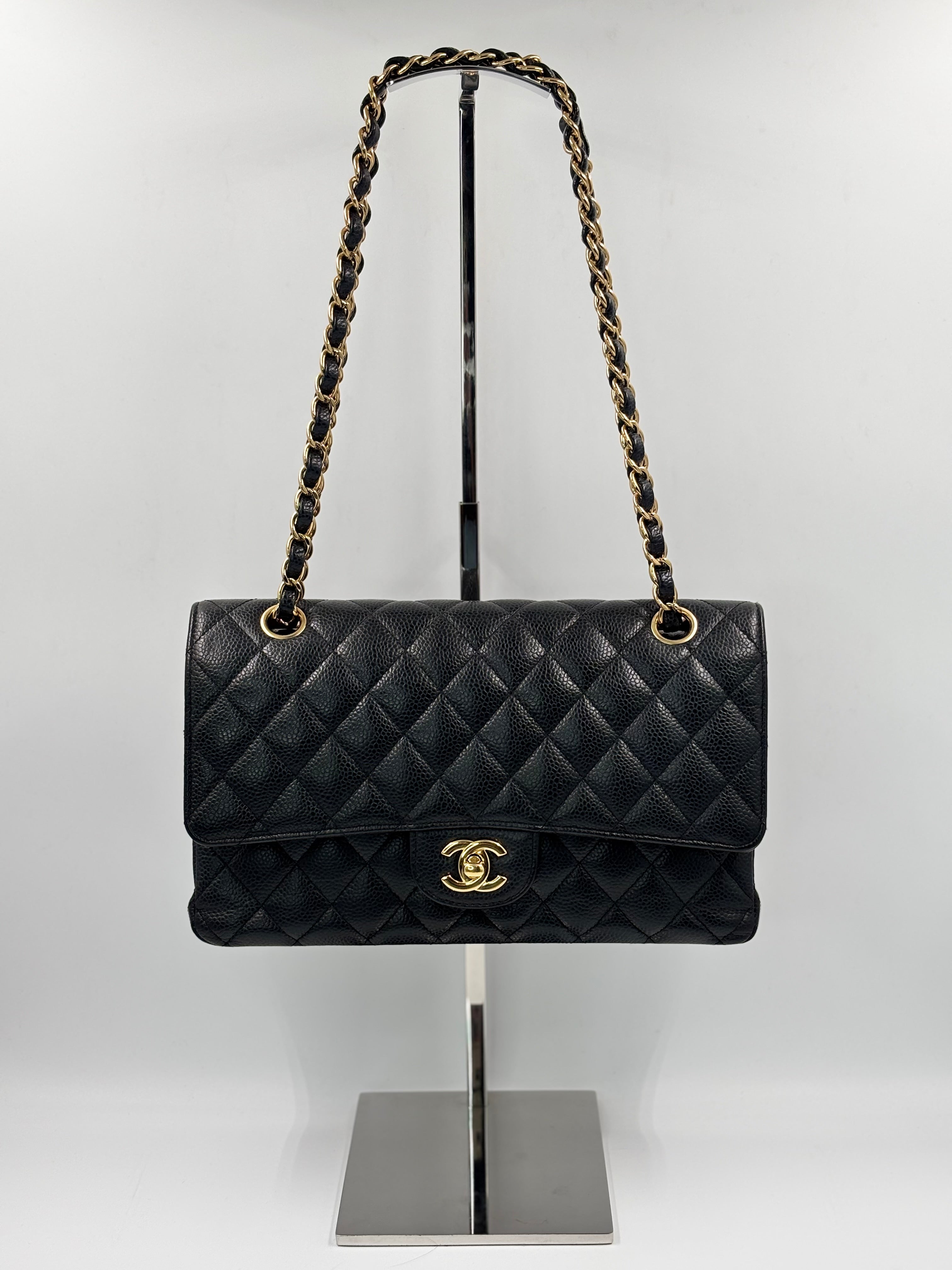 Chanel Black Quilted Caviar Leather Medium Double Flap