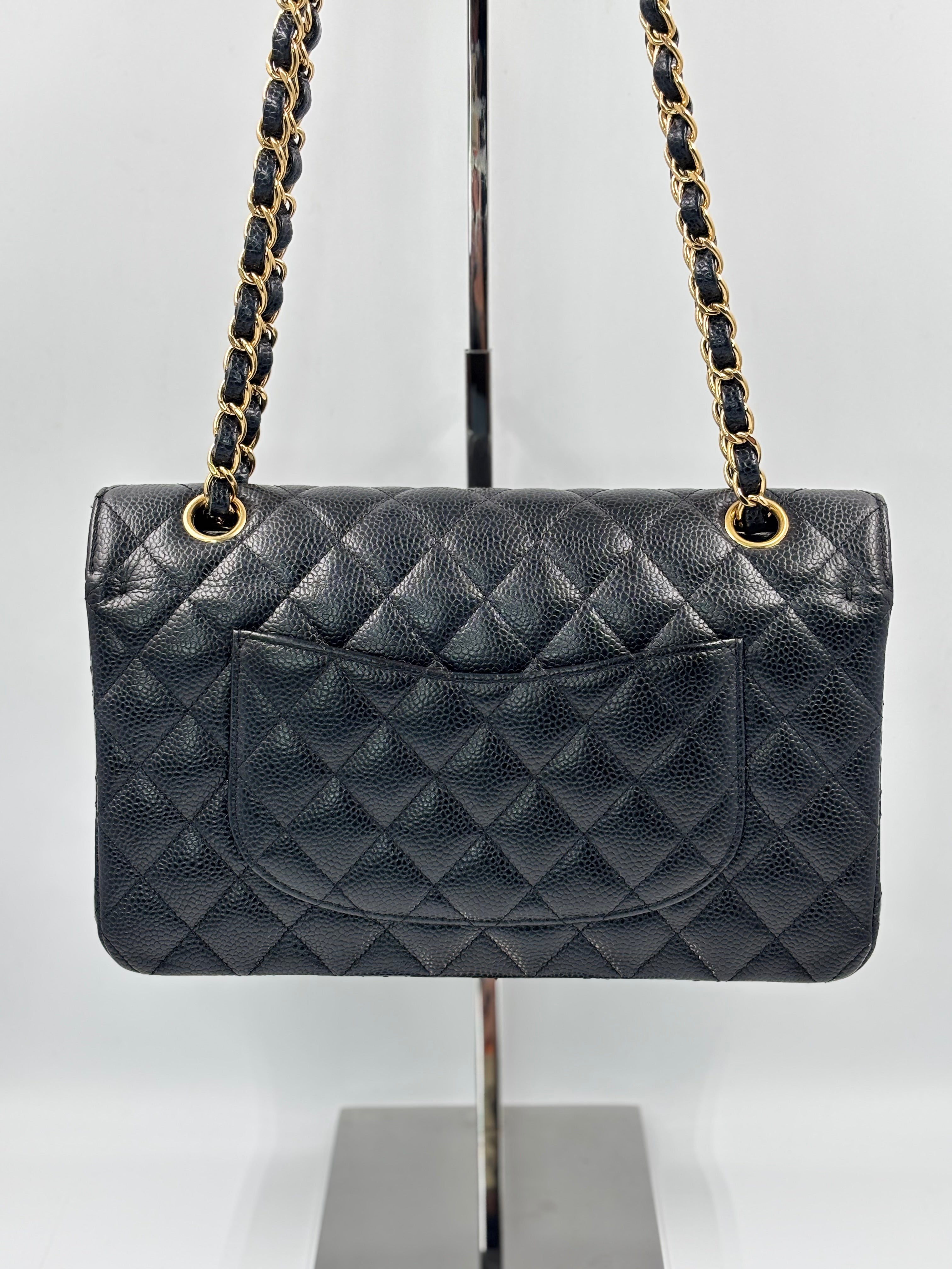 Chanel Black Quilted Caviar Leather Medium Double Flap