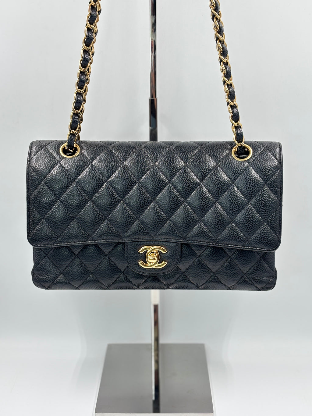 Chanel Black Quilted Caviar Leather Medium Double Flap