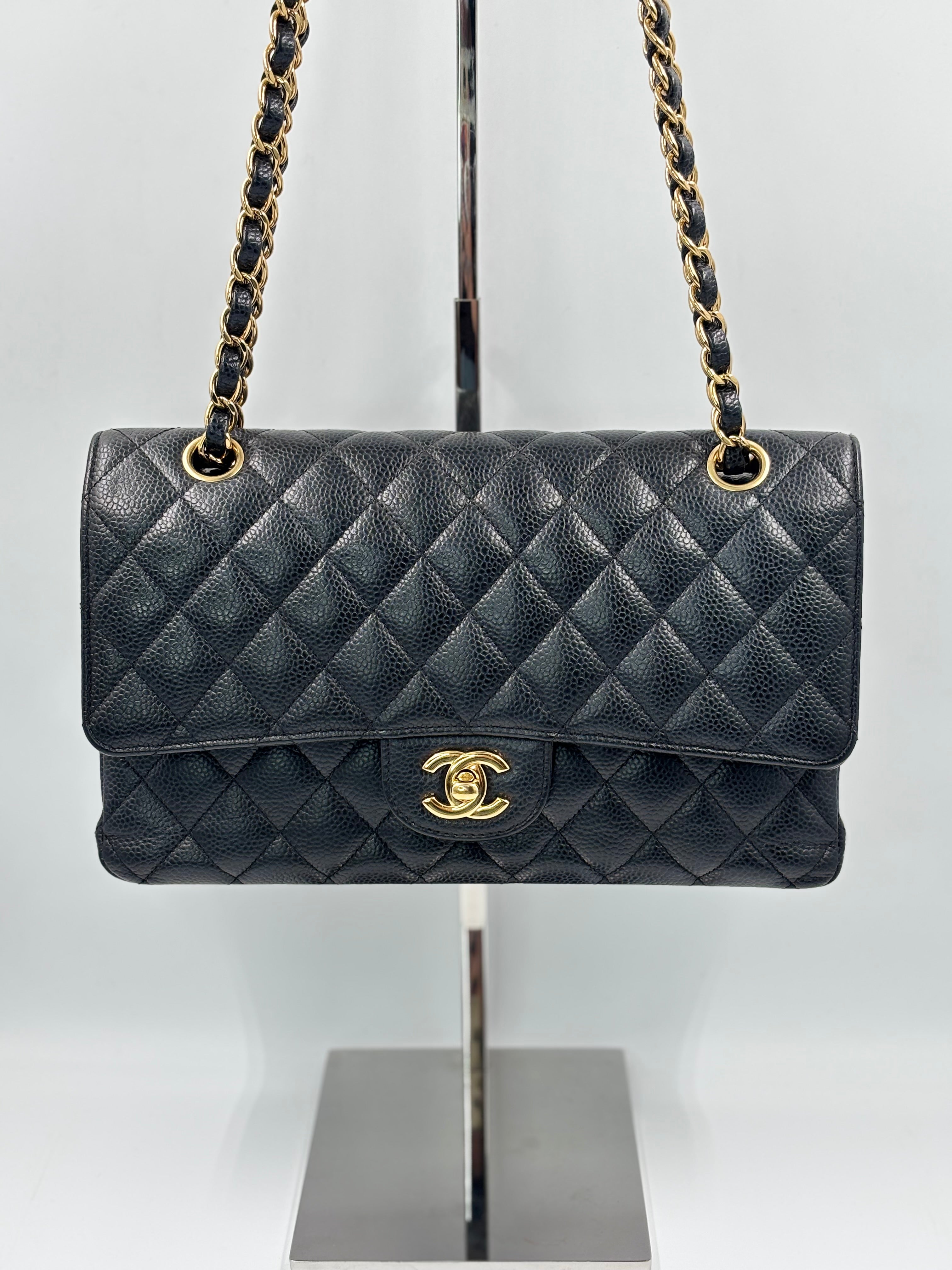 Chanel Black Quilted Caviar Leather Medium Double Flap