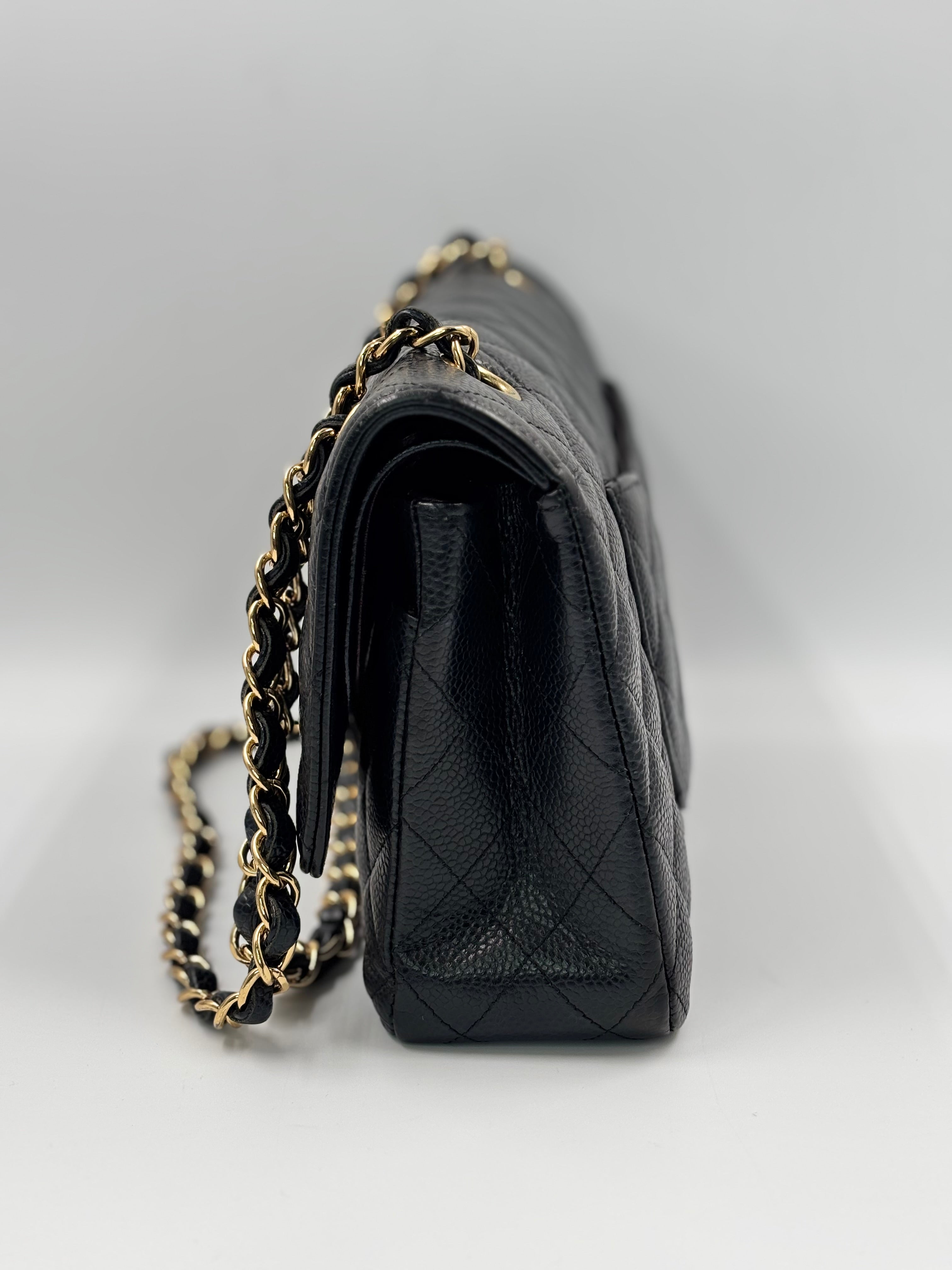 Chanel Black Quilted Caviar Leather Medium Double Flap