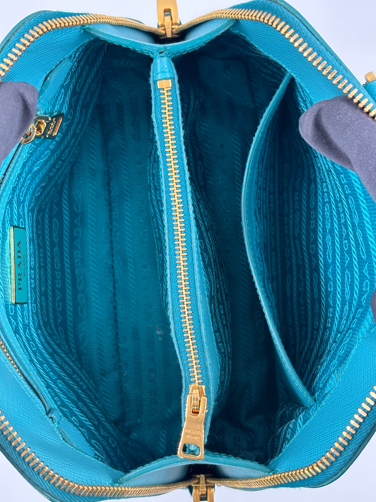 Prada Turquoise Saffiano Lux Leather Small