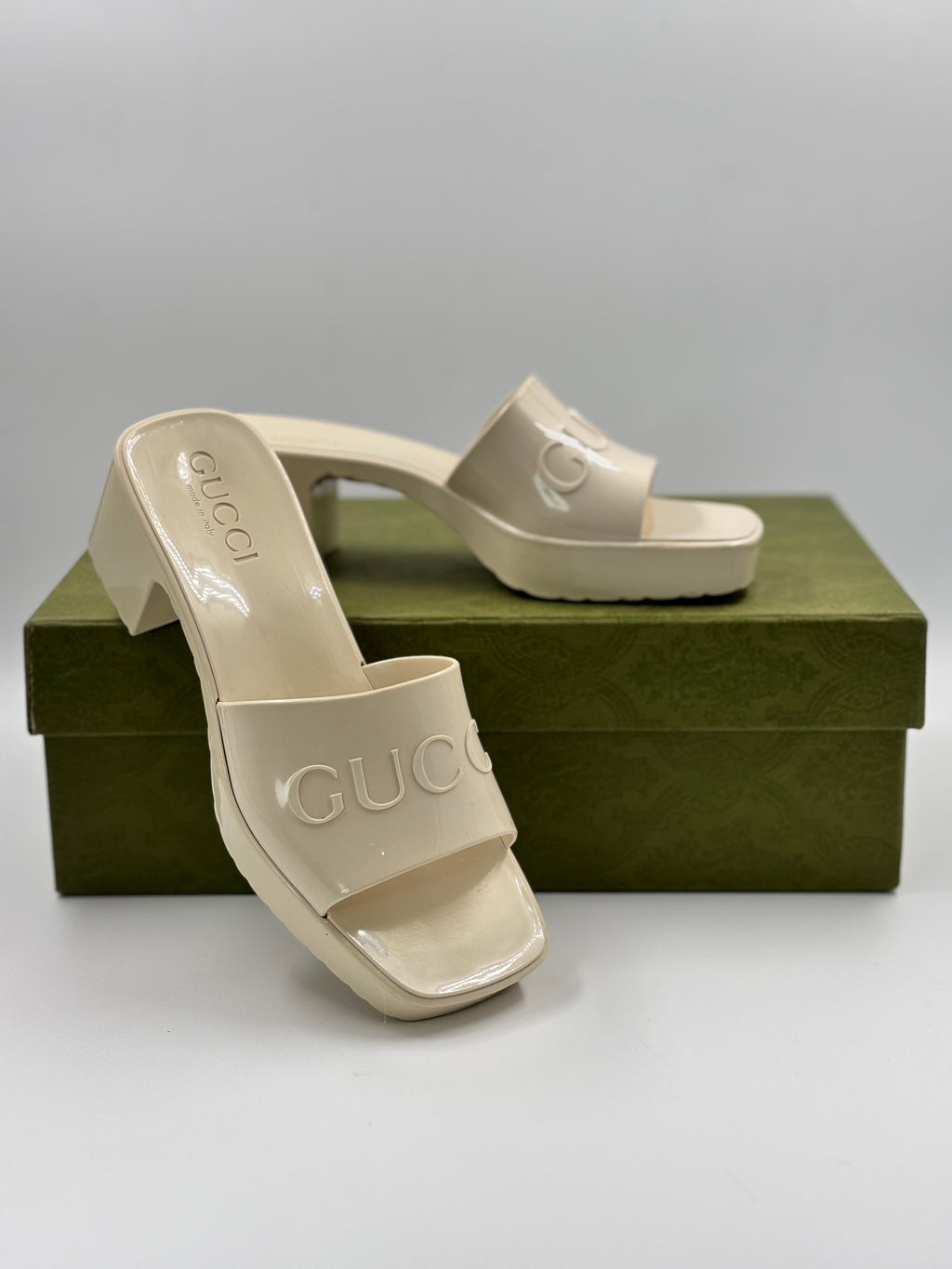 Gucci Rubber Platform Block Heel Slide Sandals