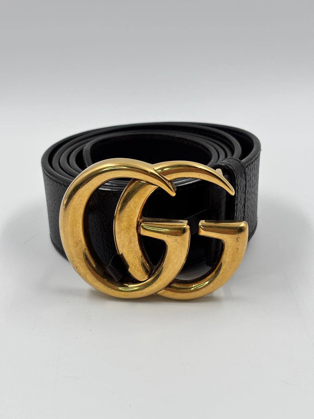 Gucci Black Leather GG Bucket Belt