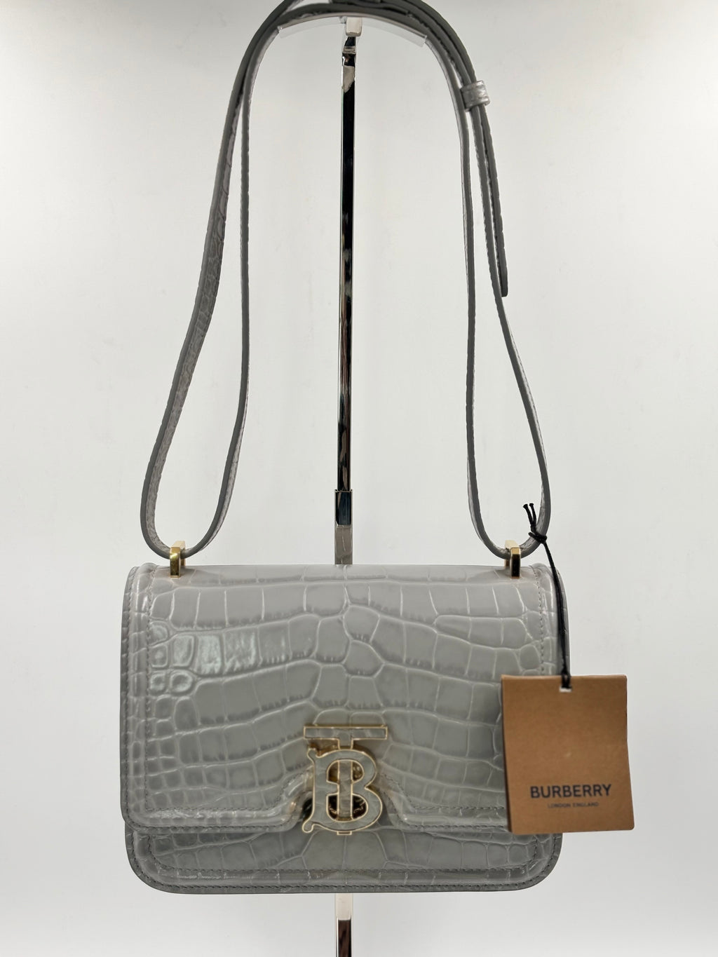 Burberry Small TB Monogram Croc Embossed Leather Crossbody