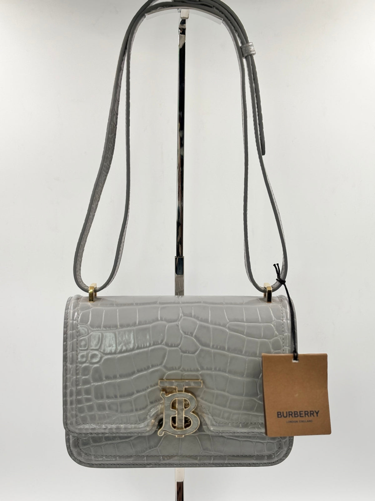 Burberry Small TB Monogram Croc Embossed Leather Crossbody
