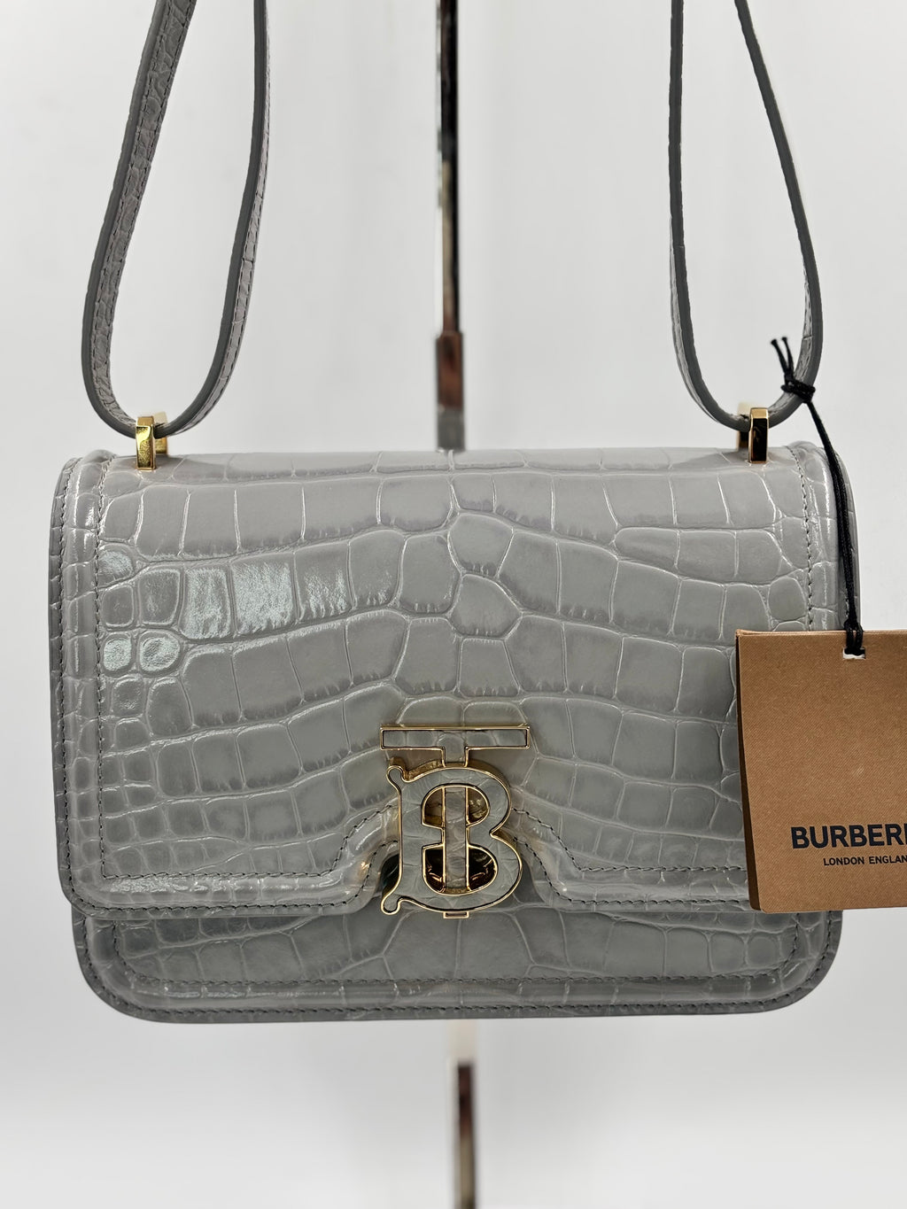 Burberry Small TB Monogram Croc Embossed Leather Crossbody