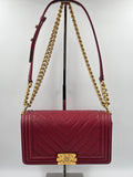 Chanel Burgundy Chevron Caviar Leather Old Medium Boy Bag