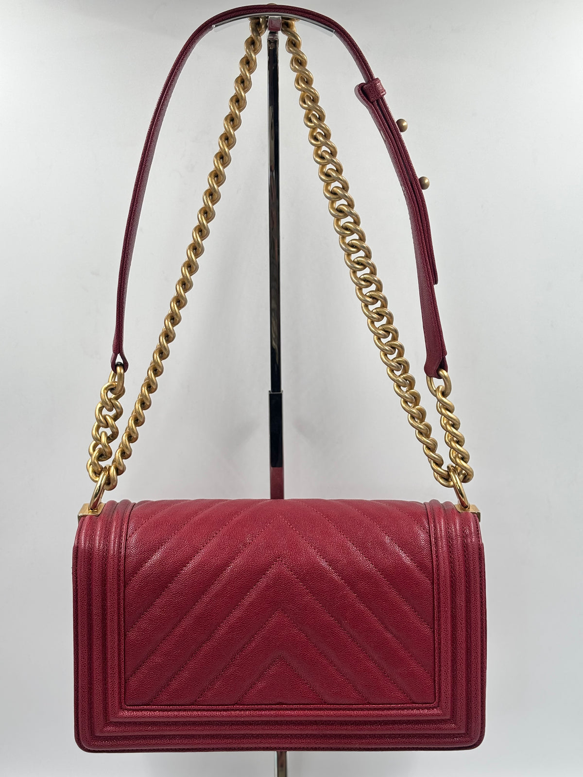 Chanel Burgundy Chevron Caviar Leather Old Medium Boy Bag