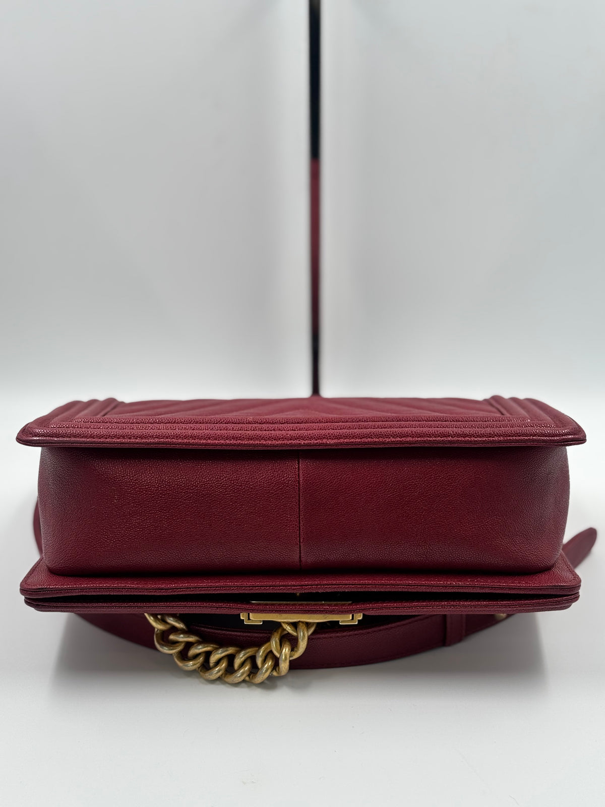 Chanel Burgundy Chevron Caviar Leather Old Medium Boy Bag