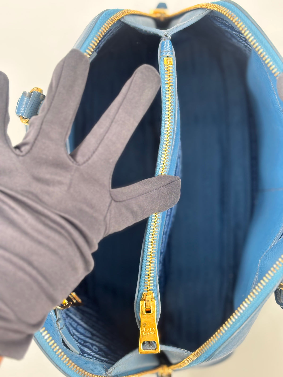 Prada Blue Saffiano Lux Leather Promenade Bag