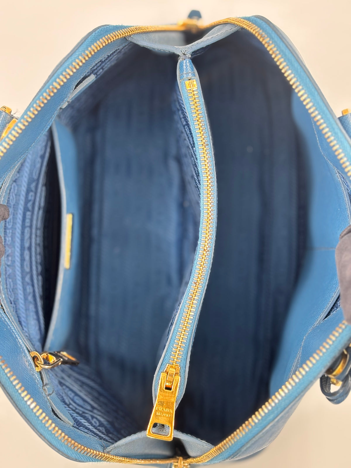 Prada Blue Saffiano Lux Leather Promenade Bag