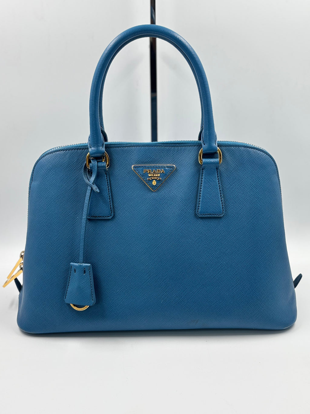 Prada Blue Saffiano Lux Leather Promenade Bag