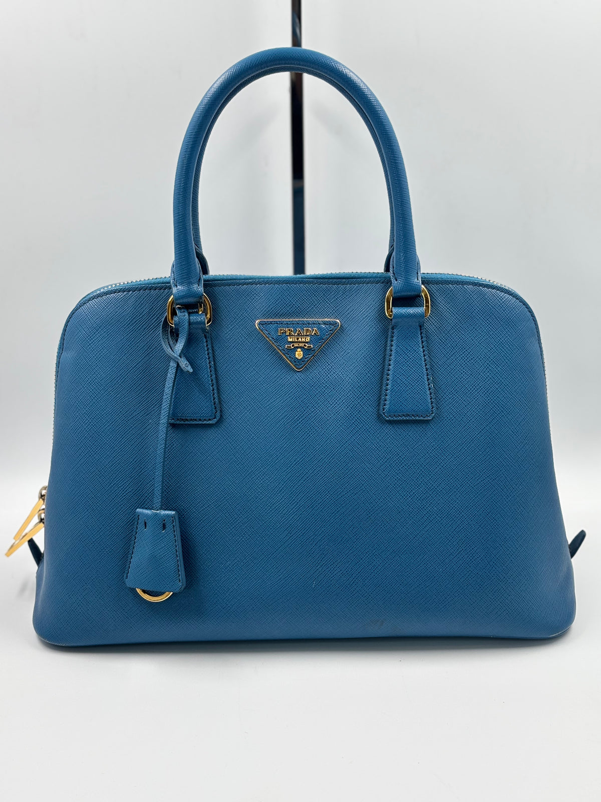 Prada Blue Saffiano Lux Leather Promenade Bag
