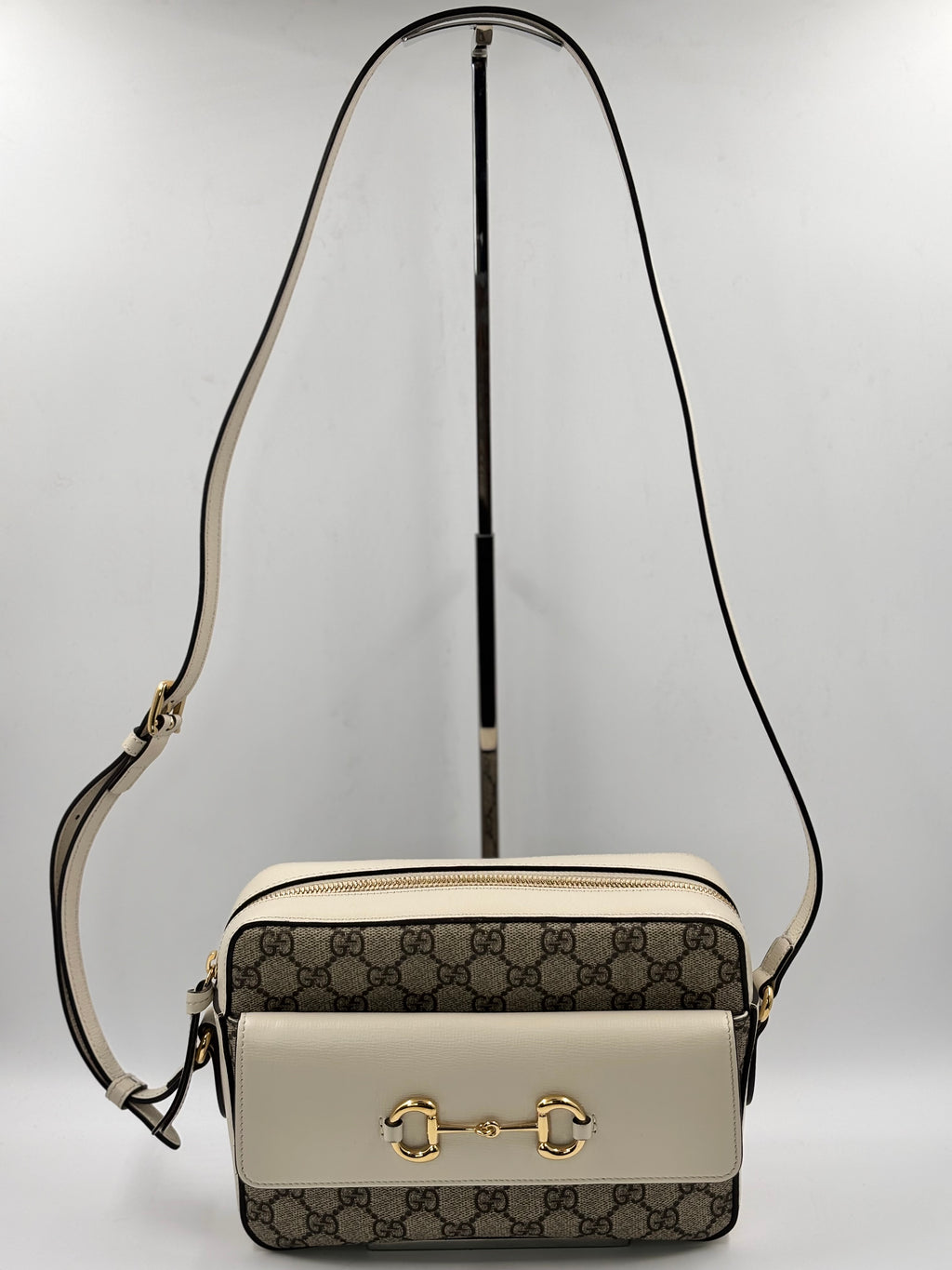 Gucci Beige/White GG Coated Canvas Horsebit 1955 Small Shoulder Bag