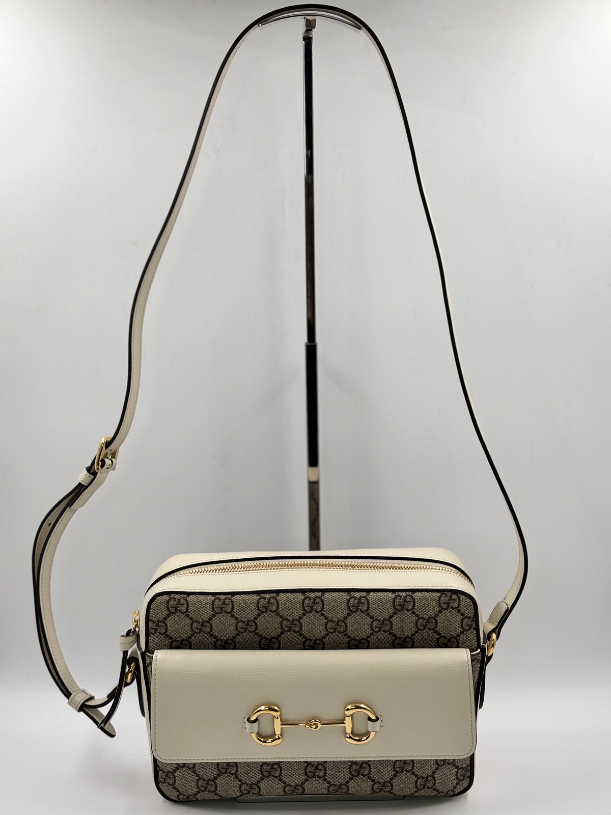 Gucci Beige/White GG Coated Canvas Horsebit 1955 Small Shoulder Bag