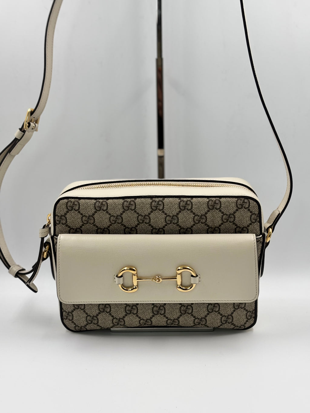 Gucci Beige/White GG Coated Canvas Horsebit 1955 Small Shoulder Bag