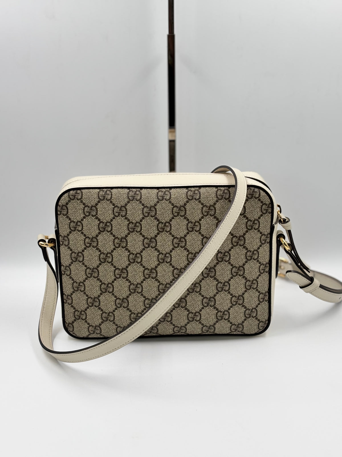 Gucci Beige/White GG Coated Canvas Horsebit 1955 Small Shoulder Bag