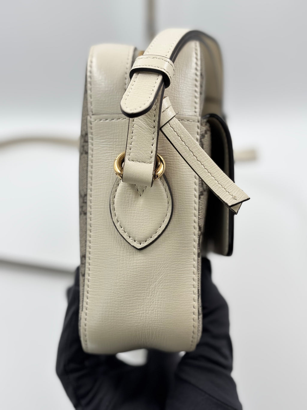 Gucci Beige/White GG Coated Canvas Horsebit 1955 Small Shoulder Bag
