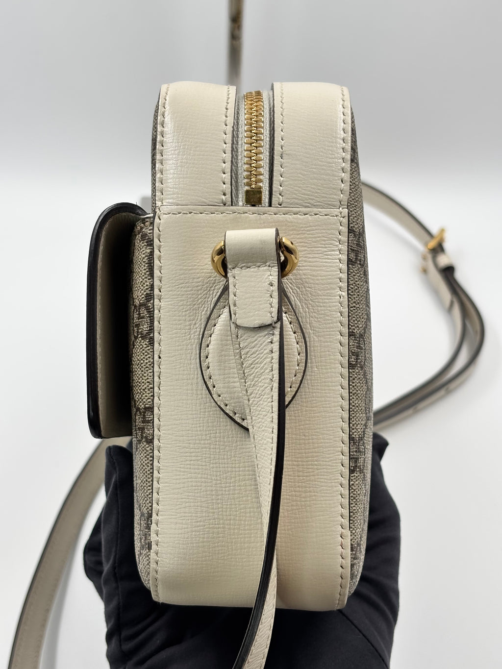 Gucci Beige/White GG Coated Canvas Horsebit 1955 Small Shoulder Bag