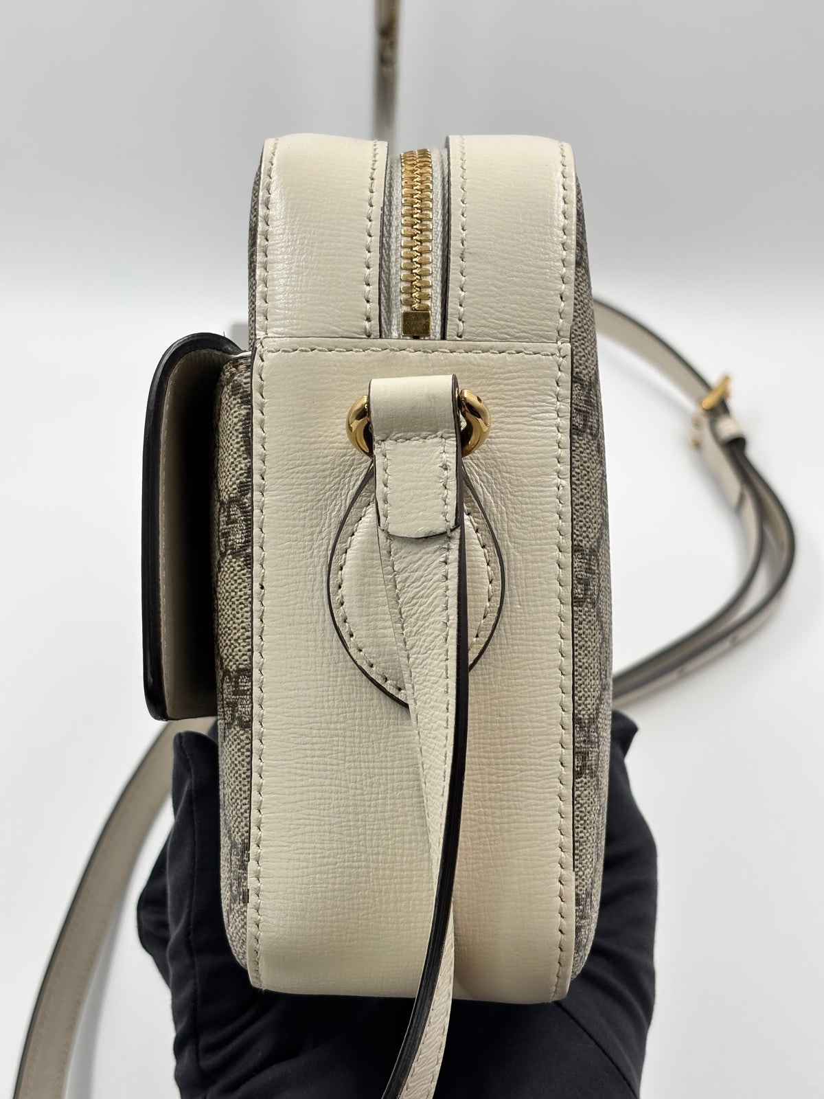 Gucci Beige/White GG Coated Canvas Horsebit 1955 Small Shoulder Bag