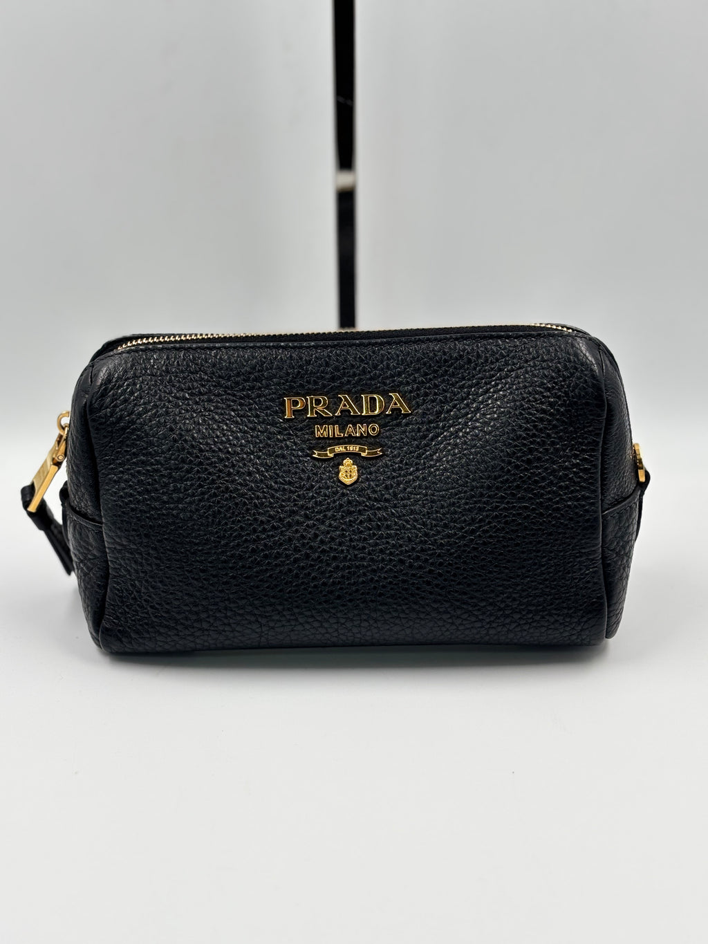 Prada Vitello Daino Black Leather Cosmetic Pouch