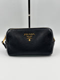 Prada Vitello Daino Black Leather Cosmetic Pouch