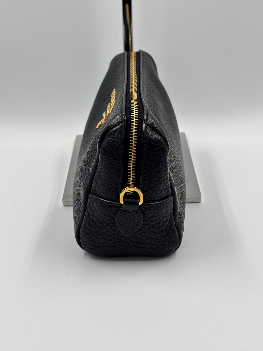 Prada Vitello Daino Black Leather Cosmetic Pouch