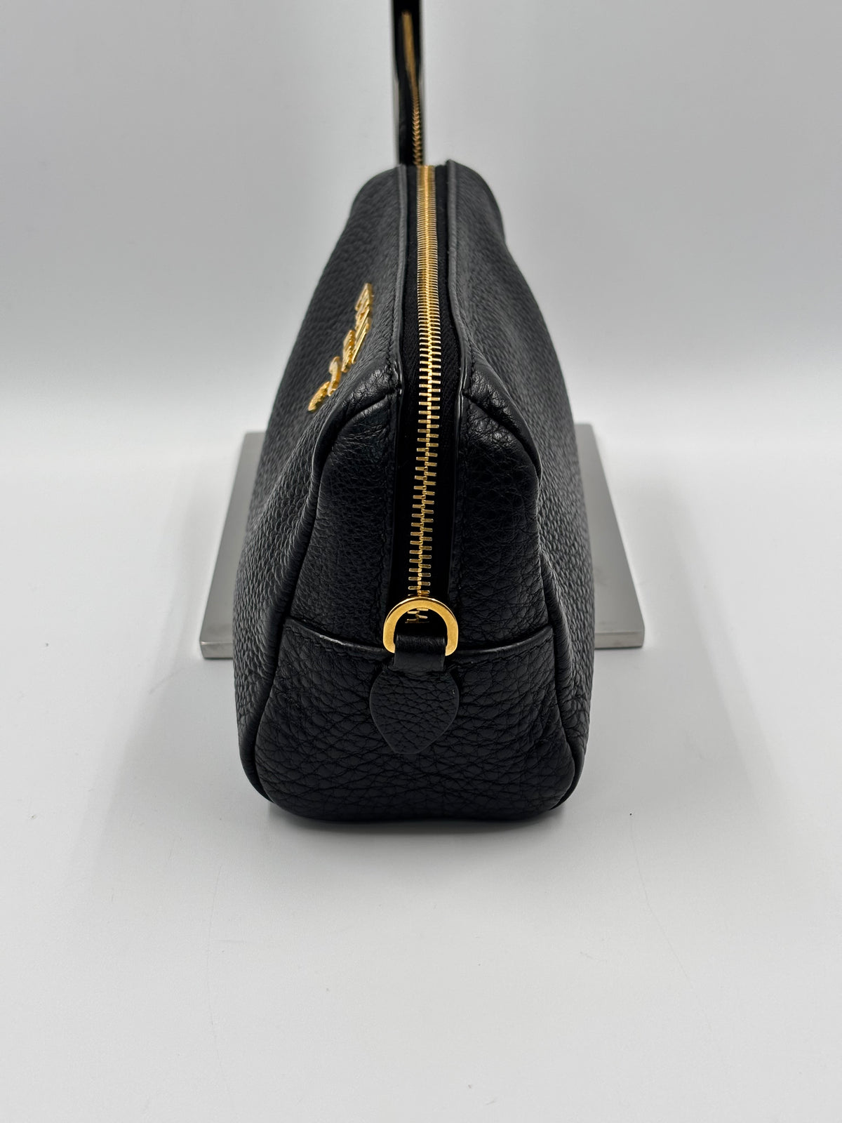 Prada Vitello Daino Black Leather Cosmetic Pouch