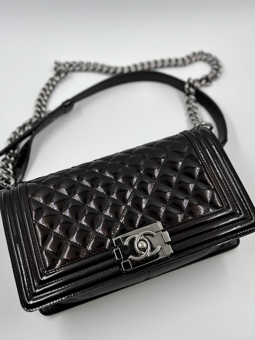 Chanel Le Boy Brown Patent/Lambskin