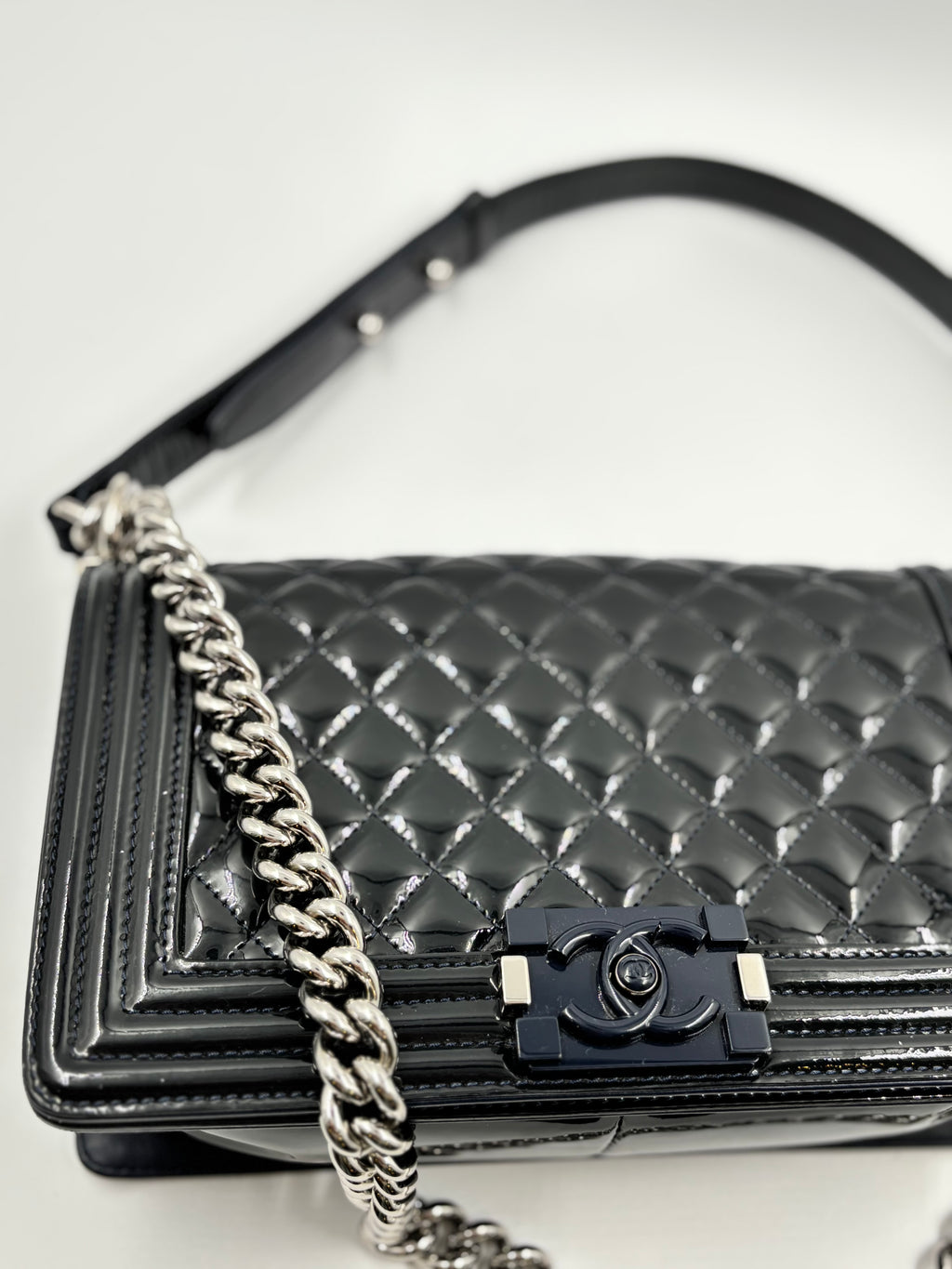 Chanel Le Boy Blue Patent Old Meduim