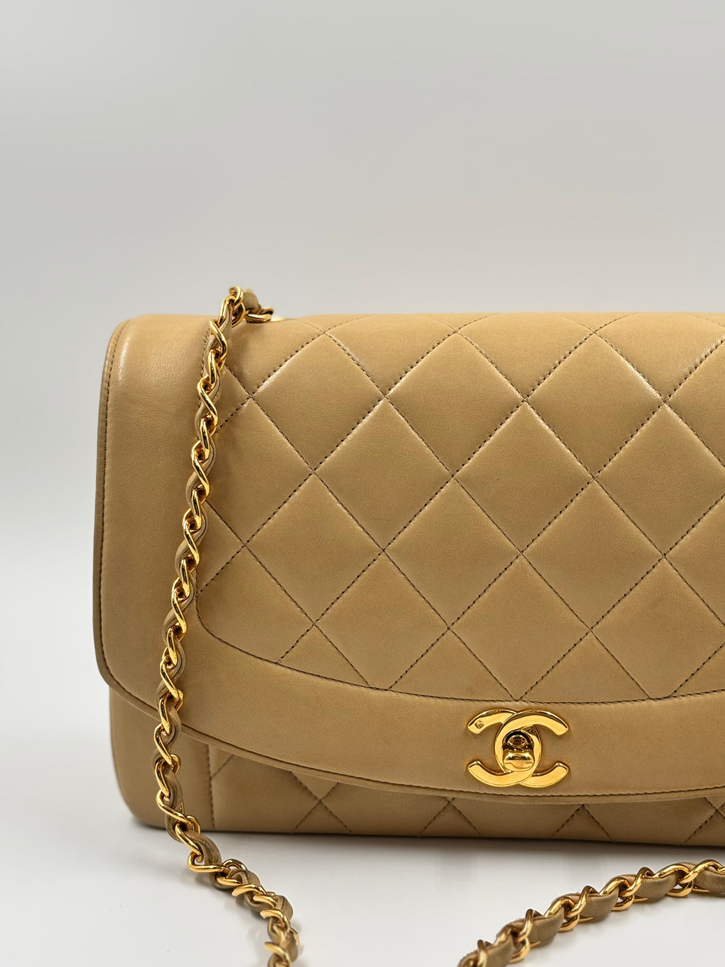 Chanel Beige Quilted Lambskin Medium Diana Flap Bag
