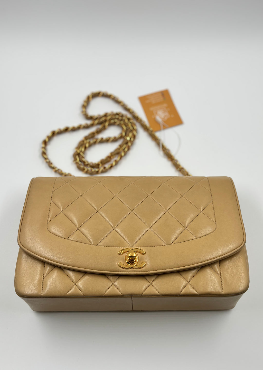 Chanel Beige Quilted Lambskin Medium Diana Flap Bag
