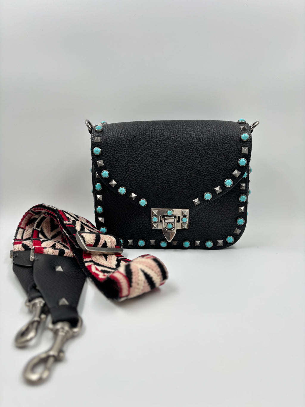 Valentino Black Leather Guitar Rockstud Crossbody Bag