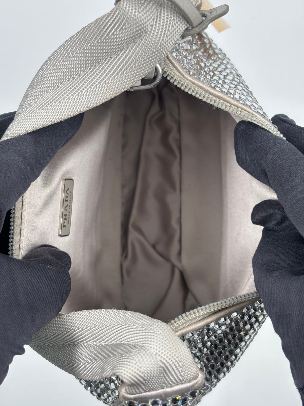 PRADA White Satin Crystal Re Edition 2000 Mini Bag