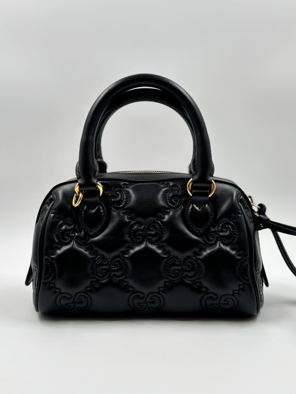 Gucci Black Matelasse Leather GG Marmont Top Handle Bag