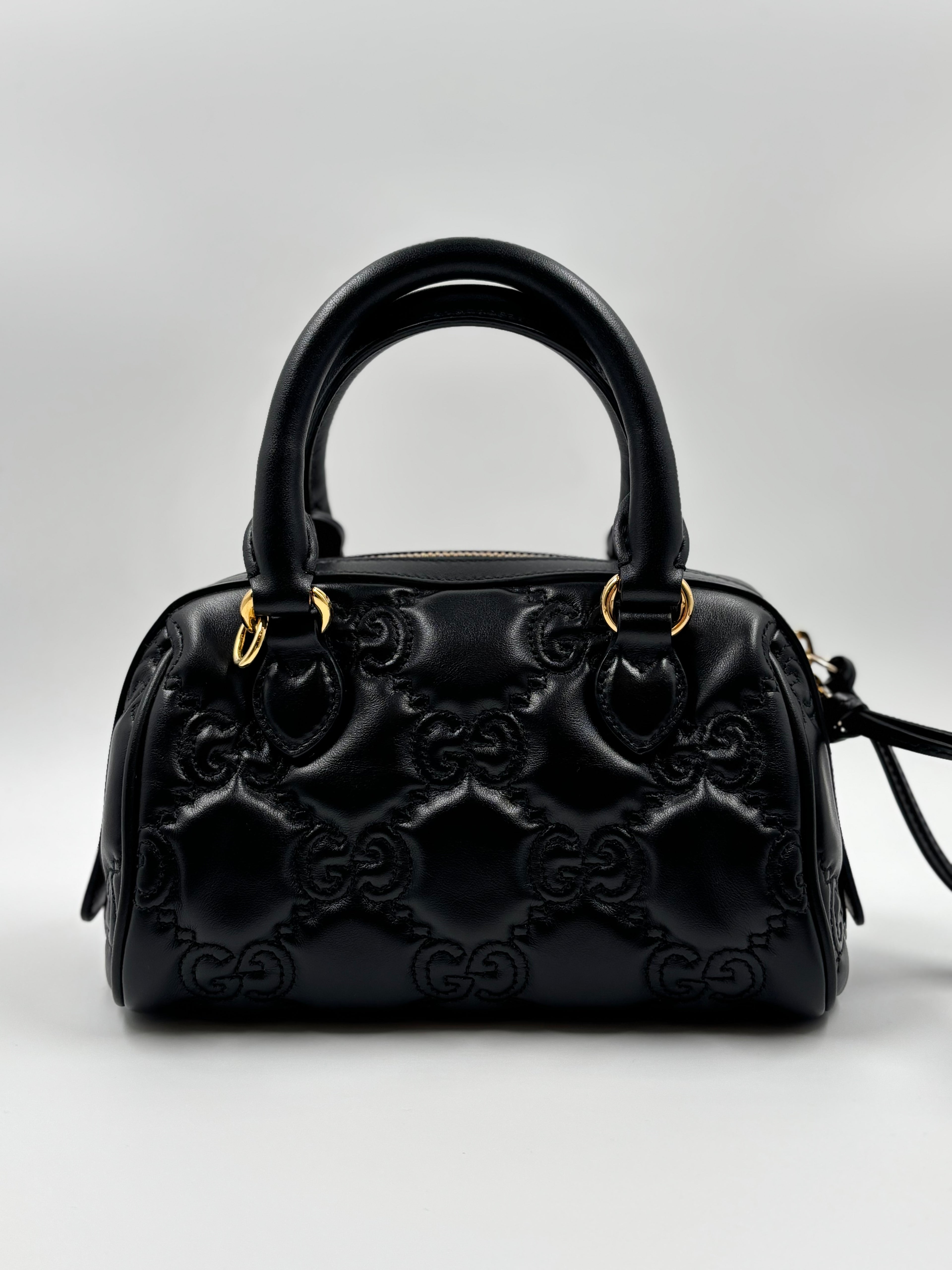 Gucci Black Matelasse Leather GG Marmont Top Handle Bag