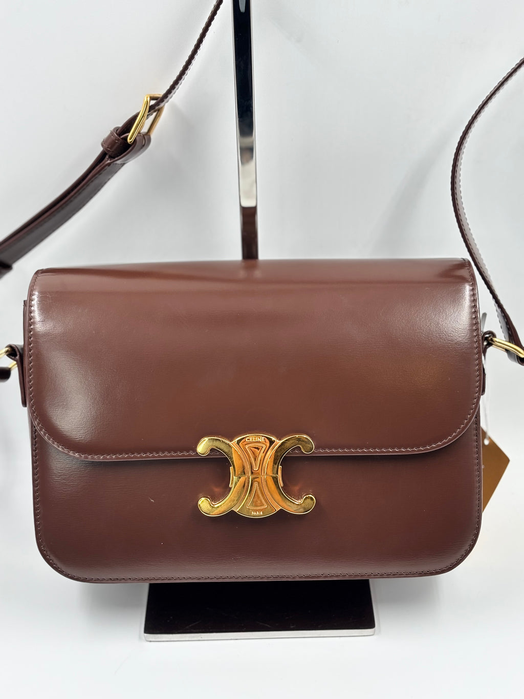 Celine Chestnut Smooth Leather Triomphe Medium Shoulder Bag