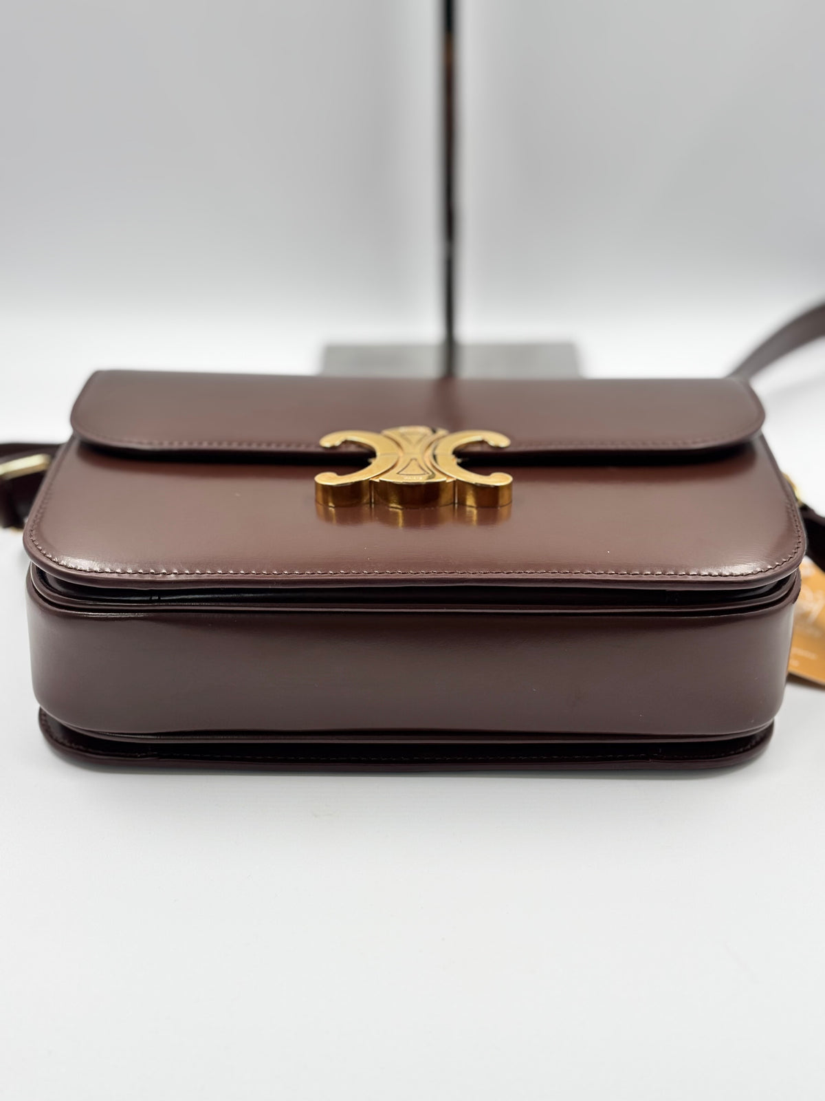 Celine Chestnut Smooth Leather Triomphe Medium Shoulder Bag