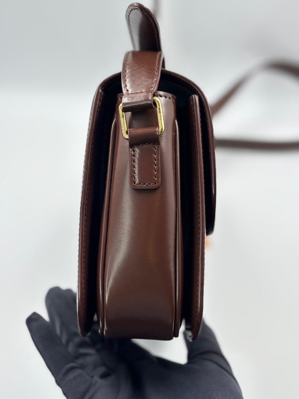Celine Chestnut Smooth Leather Triomphe Medium Shoulder Bag
