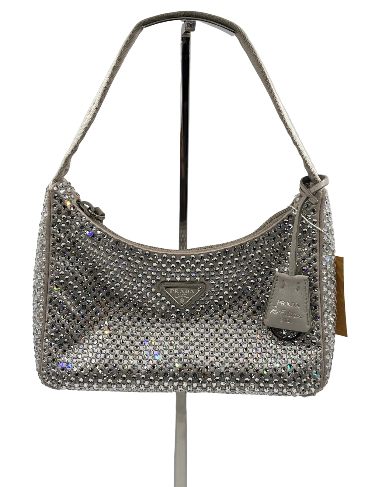 PRADA White Satin Crystal Re Edition 2000 Mini Bag