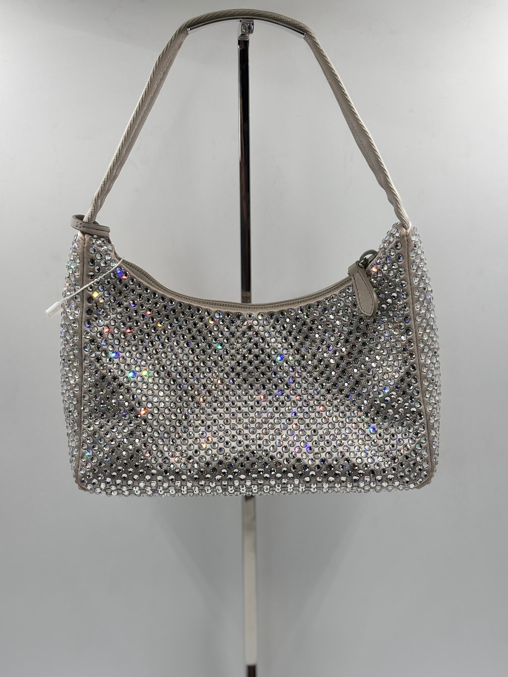 PRADA White Satin Crystal Re Edition 2000 Mini Bag