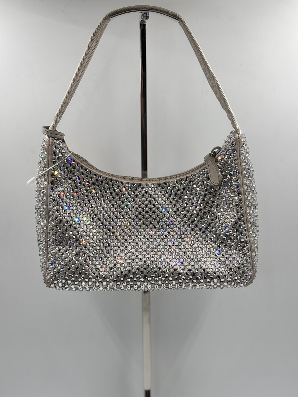 PRADA White Satin Crystal Re Edition 2000 Mini Bag