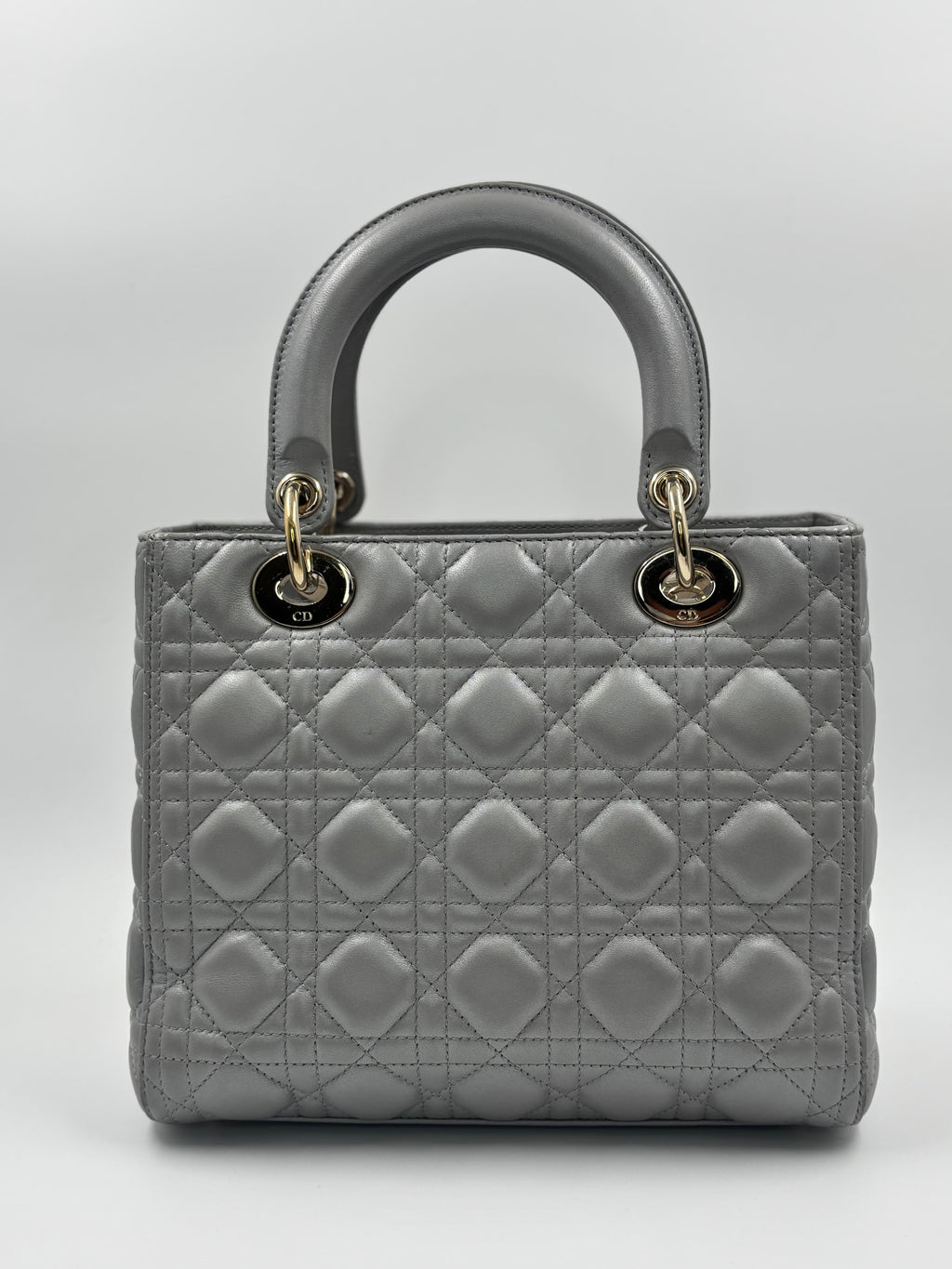 Christian Dior Grey Cannage Quilted Lambskin Leather Small Lady Dior Bag