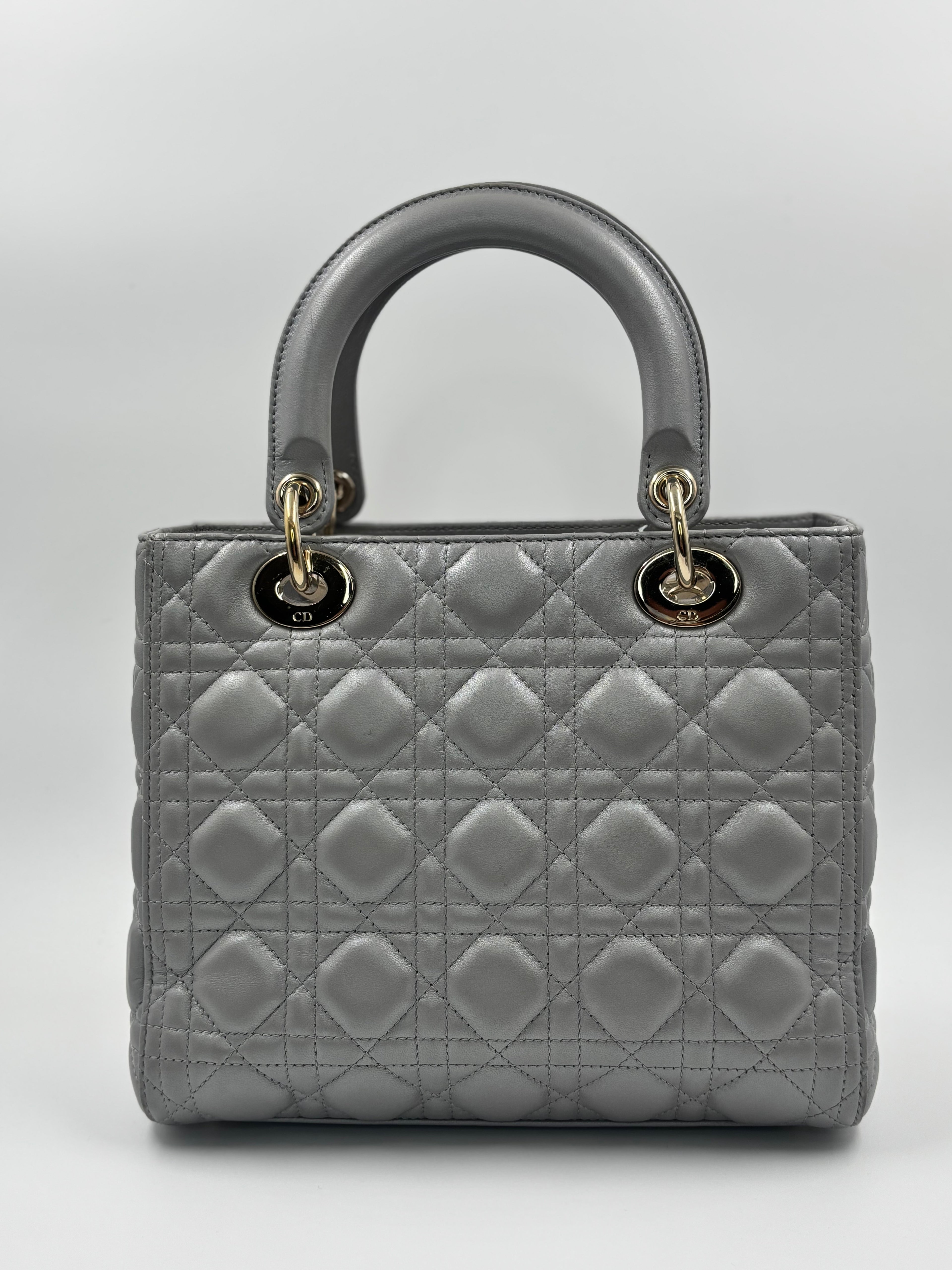 Christian Dior Grey Cannage Quilted Lambskin Leather Small Lady Dior Bag