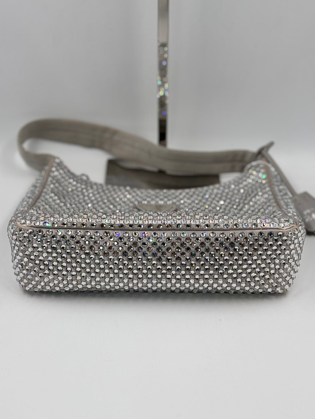 PRADA White Satin Crystal Re Edition 2000 Mini Bag