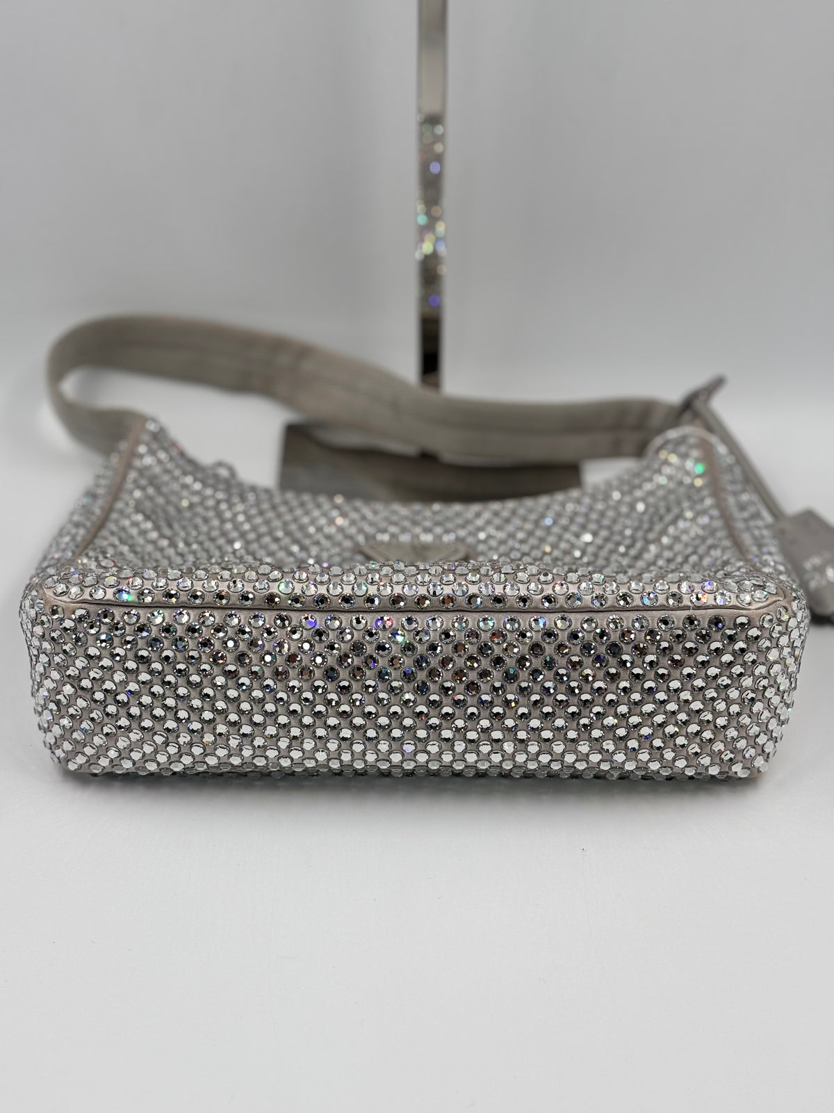 PRADA White Satin Crystal Re Edition 2000 Mini Bag