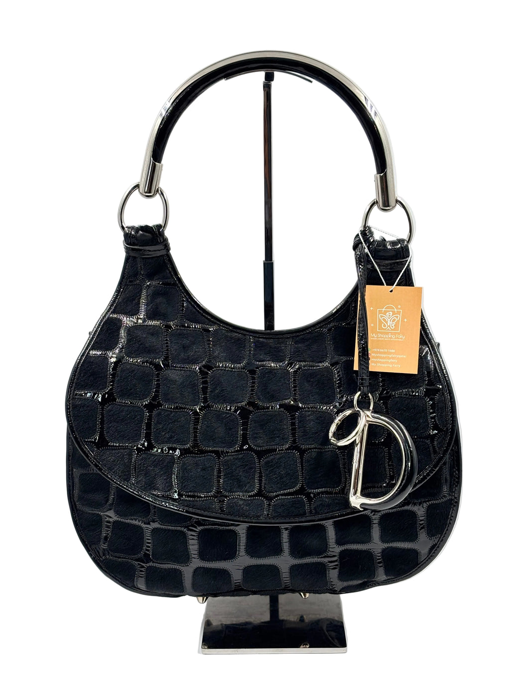 Christian Dior Vintage Black croc-embossed shoulder bag